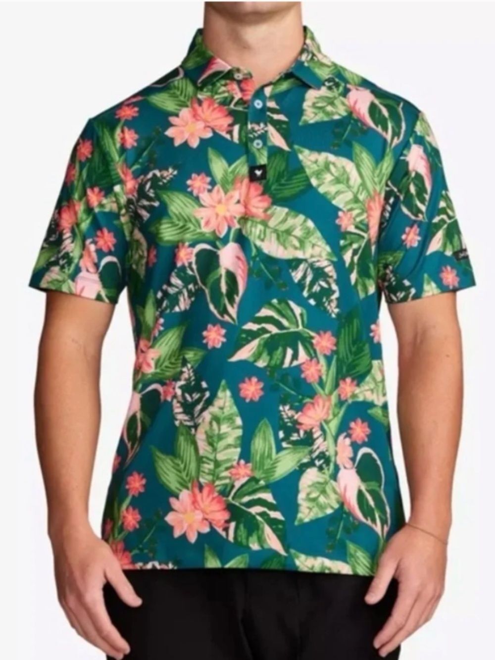 Bad Birdie “Bad Botanist” Men’s Golf Polo Tropical Floral S Golf Preppy UPF 50
